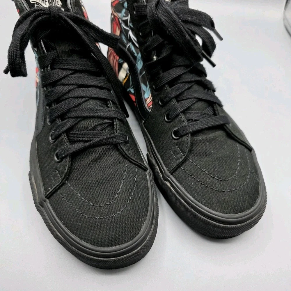 Vans Sk8-Hi Shoes Womens 8 Black Tropical Floral Old Skool‎ High Top Sneakers